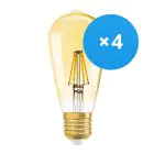 Multipack 4x Ledvance Vintage 1906 LED E27 Birne Klar 6.5W 725lm - 824 Extra Warmweiß | Dimmbar - Ersatz für 55W