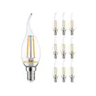 Multipack 10x Noxion Lucent LED E14 Gebogene Spitze Kerze Fadenlampe Klar 2.5W 250lm - 827 Extra Warmweiß | Ersatz für 25W