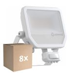 Multipack 8x Ledvance Projecteur LED Aluminium Blanc 41W 5500lm 100D - 830 Blanc Chaud | IP65 - Détecteur De Mouvement Et De Lumière - Symétrique